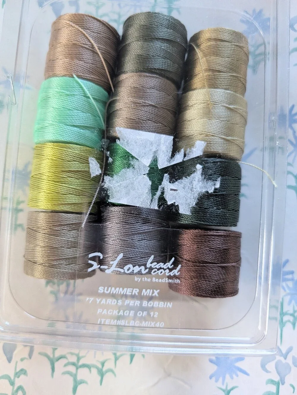 S-Lon Bead Cord by the Beadsmith 12 Color Set NEW Summer Mix Green Brown 77 yds
